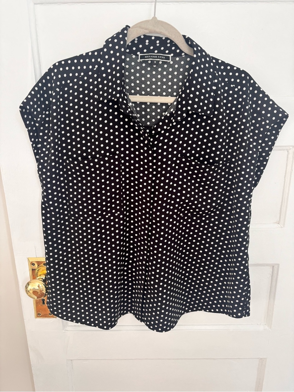 Polka Dot Cap-Sleeve Blouse - Black & White
